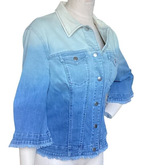 CHICOS Ombre Denim Jacket Cropped 3/4 Sleeve Sz 1 (M/8) #114G - Picture 6 of 13
